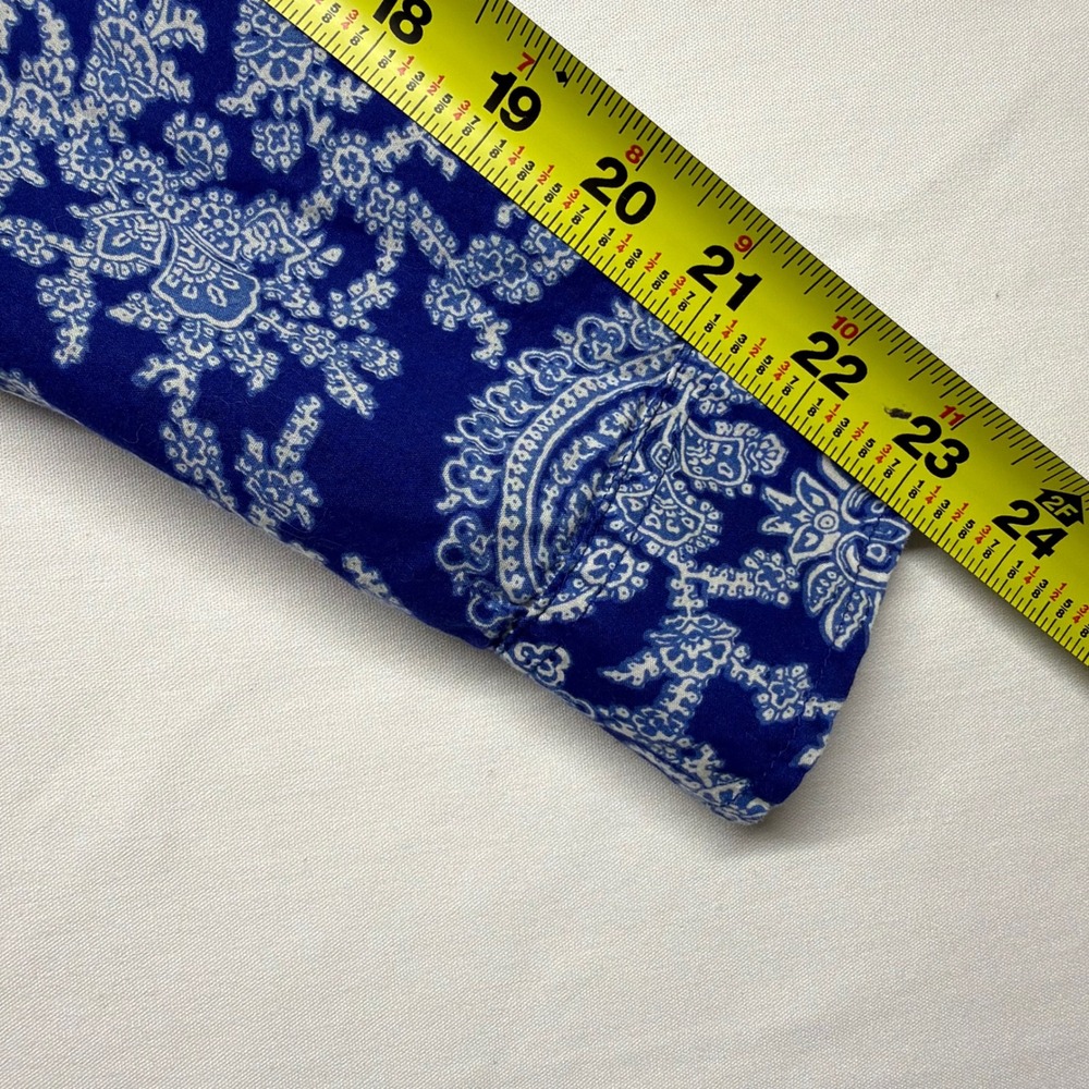 J.Crew Blue Paisley Print Long Sleeve Tunic Blouse XS Coastal Boho Resort Top - Picture 8 of 8